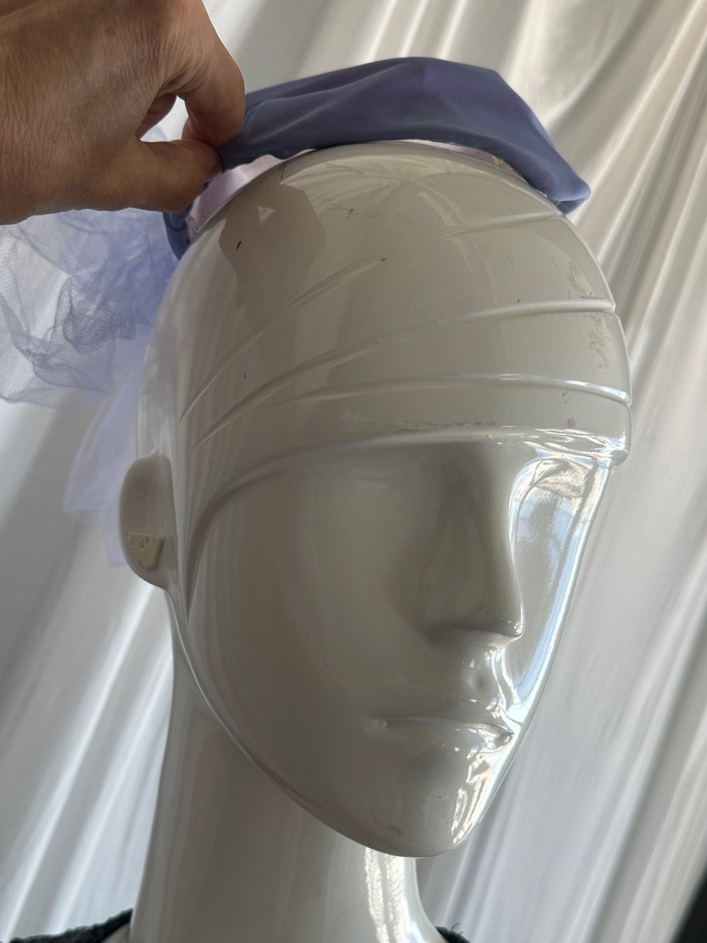 Polo or Church or costume Party fascinator Lilac color Mesh Appliqué tablet hat - Picture 13 of 16